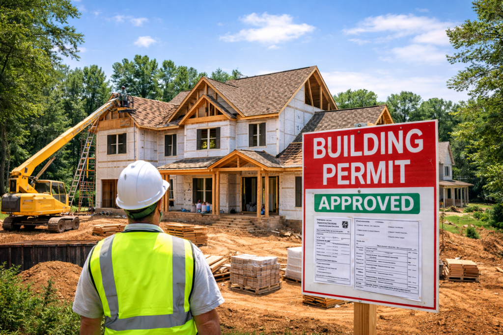 Atlanta custom home under construction during required permitting and inspection stages