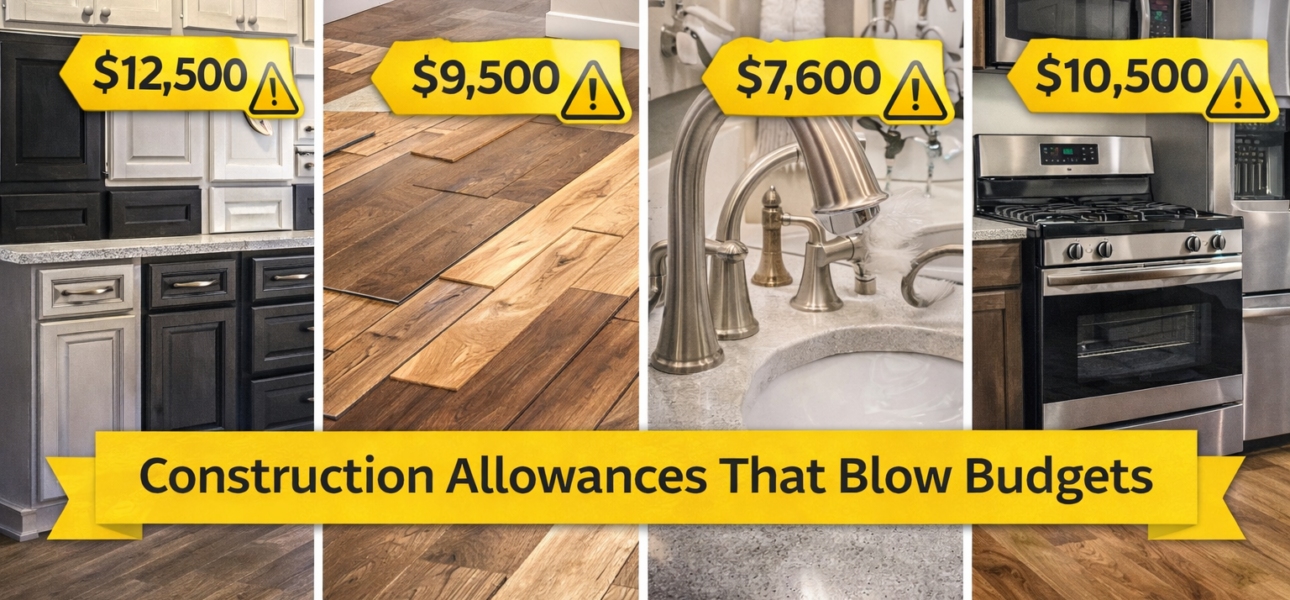 Construction allowances for cabinets, flooring, and fixtures that commonly cause budget overruns in new home construction
