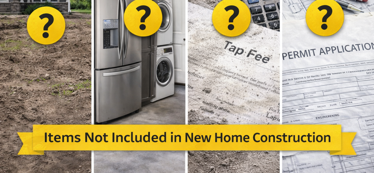 Items commonly excluded from new home construction contracts such as landscaping, appliances, and utility fees